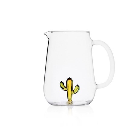 brocca con cactus color ambra in vetro