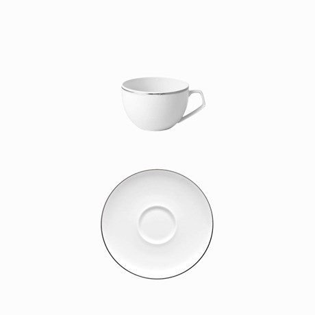 Tac Platinum tazza caffè con piatto in porcellana bianca.
